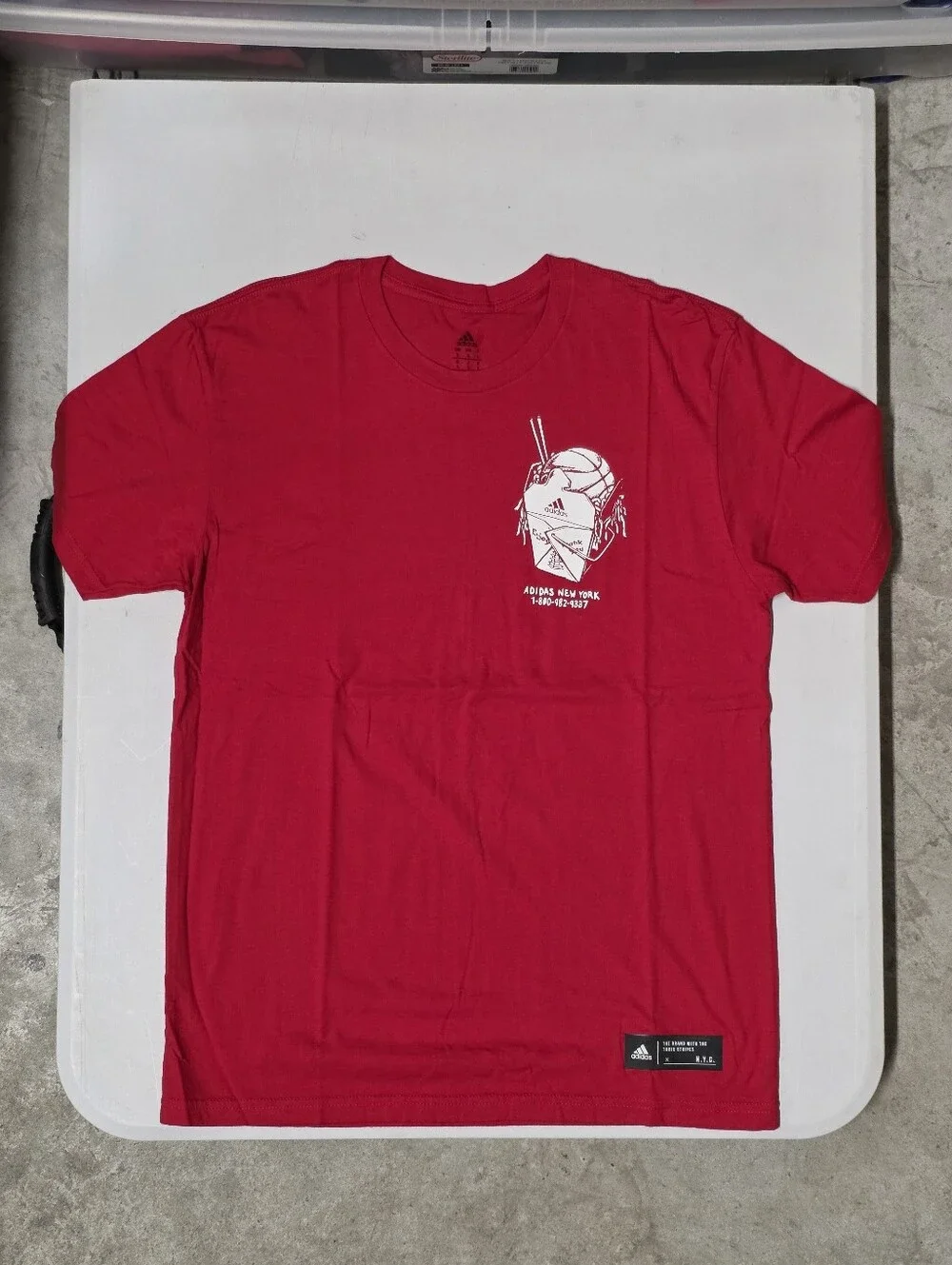 adidas Men's Red NYC Pick-Up Games Graphic Crew Neck Cotton T-Shirt Size L